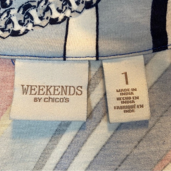 Chico’s Weekends Zip Up Jacket Size 1 (8 or M) 3/4 Sleeves Animal Print Chains - Picture 4 of 14